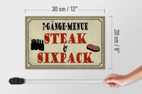 Holzschild Spruch 30x20cm 7 Gänge Menü Steak Sixpack Grill