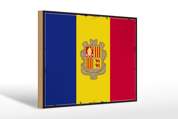 Holzschild Flagge Andorra 30x20cm Retro Flag of Andora
