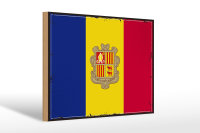 Holzschild Flagge Andorra 30x20cm Retro Flag of Andora