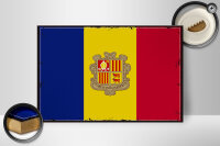 Holzschild Flagge Andorra 30x20cm Retro Flag of Andora