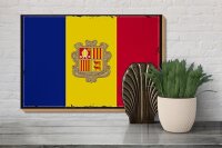 Holzschild Flagge Andorra 30x20cm Retro Flag of Andora