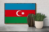 Holzschild Flagge Aserbaidschan 30x20cm Retro Azerbaijan