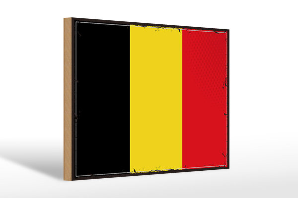 Holzschild Flagge Belgien 30x20cm Retro Flag of Belgium