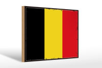 Holzschild Flagge Belgien 30x20cm Retro Flag of Belgium