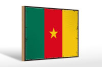 Holzschild Flagge Kamerun 30x20cm Retro Flag of Cameroon