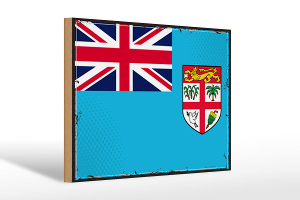 Holzschild Flagge Fidschi 30x20cm Retro Flag of Fiji