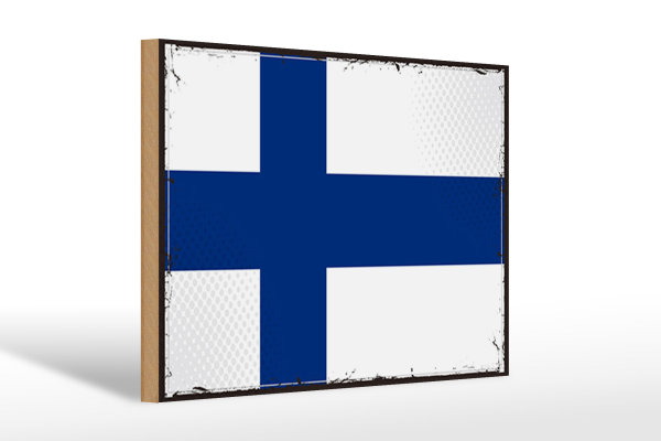 Holzschild Flagge Finnlands 30x20cm Retro Flag of Finland