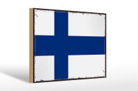 Holzschild Flagge Finnlands 30x20cm Retro Flag of Finland