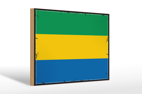 Holzschild Flagge Gabuns 30x20cm Retro Flag of Gabon