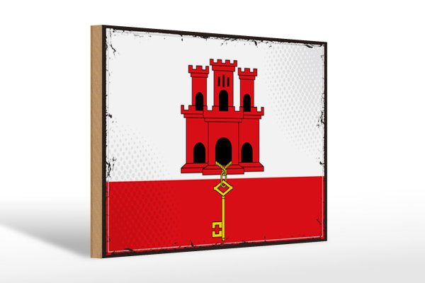 Holzschild Flagge Gibraltars 30x20cm Retro Flag Gibraltar