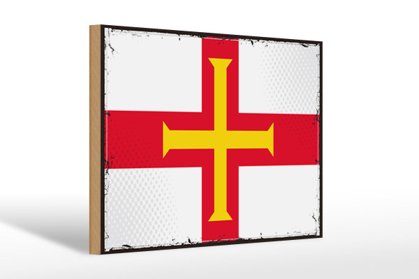 Holzschild Flagge Guernseys 30x20cm Retro Flag of Guernsey