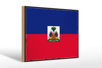 Holzschild Flagge Haitis 30x20cm Retro Flag of Haiti