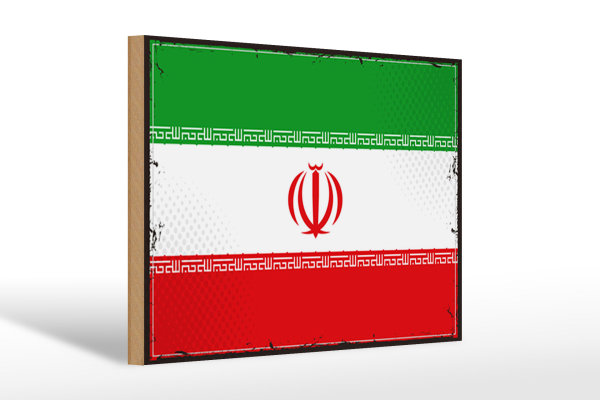 Holzschild Flagge Iran 30x20cm Retro Flag of iran