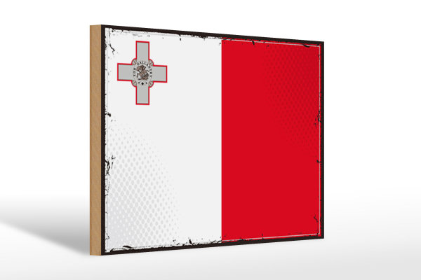 Holzschild Flagge Maltas 30x20cm Retro Flag of Malta