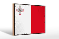 Holzschild Flagge Maltas 30x20cm Retro Flag of Malta