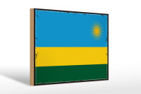 Holzschild Flagge Ruandas 30x20cm Retro Flag of Rwanda