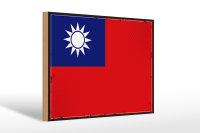 Holzschild Flagge China 30x20cm Retro Flag of Taiwan
