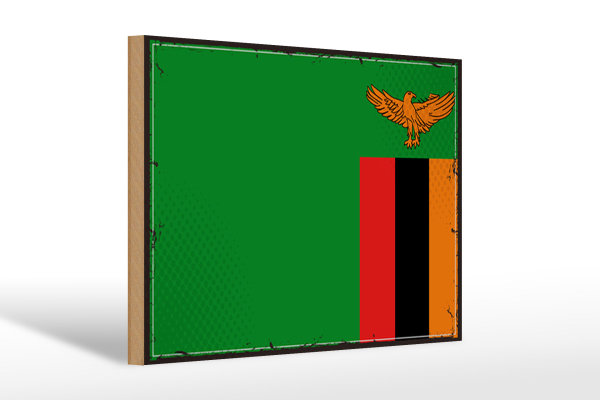 Holzschild Flagge Sambias 30x20cm Retro Flag of Zambia