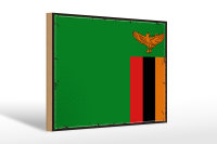 Holzschild Flagge Sambias 30x20cm Retro Flag of Zambia