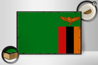 Holzschild Flagge Sambias 30x20cm Retro Flag of Zambia