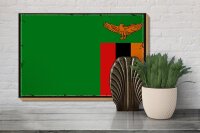 Holzschild Flagge Sambias 30x20cm Retro Flag of Zambia