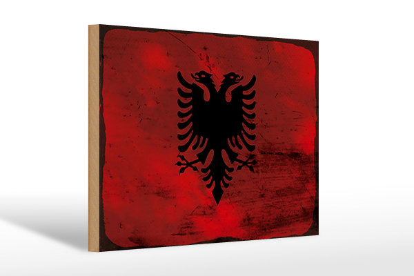 Holzschild Flagge Albanien 30x20cm Flag Albania Rost