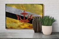 Holzschild Flagge Bruneis 30x20cm Flag of Brunei Rost