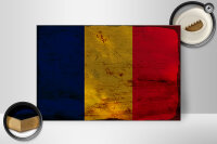Holzschild Flagge des Tschad 30x20cm Flag of Chad Rost