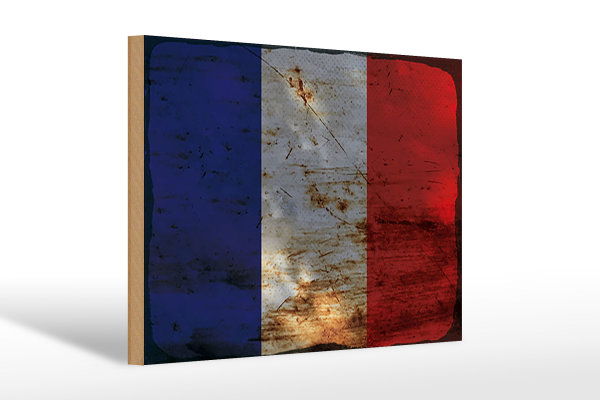 Holzschild Flagge Frankreich 30x20cm Flag of France Rost