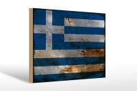 Holzschild Flagge Griechenland 30x20cm Flag Greece Rost