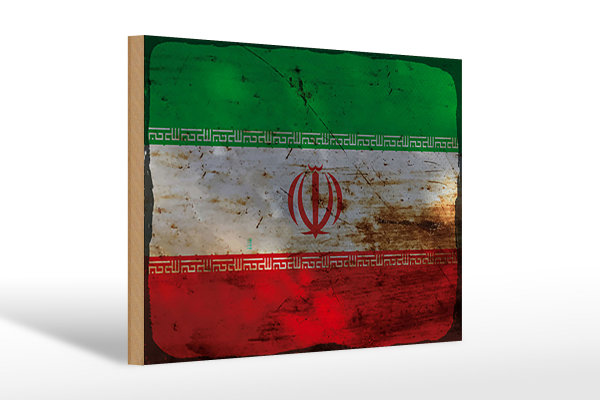 Holzschild Flagge Iran 30x20cm Flag of iran Rost