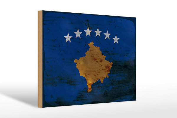 Holzschild Flagge Kosovo 30x20cm Flag of Kosovo Rost