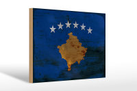 Holzschild Flagge Kosovo 30x20cm Flag of Kosovo Rost