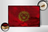 Holzschild Flagge Kirgisistan 30x20cm Kyrgyzstan Rost