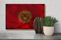 Holzschild Flagge Kirgisistan 30x20cm Kyrgyzstan Rost
