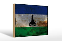 Holzschild Flagge Lesotho 30x20cm Flag of Lesotho Rost