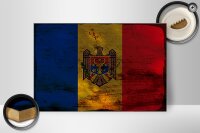 Holzschild Flagge Moldau 30x20cm Flag of Moldova Rost
