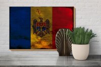 Holzschild Flagge Moldau 30x20cm Flag of Moldova Rost