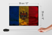 Holzschild Flagge Moldau 30x20cm Flag of Moldova Rost