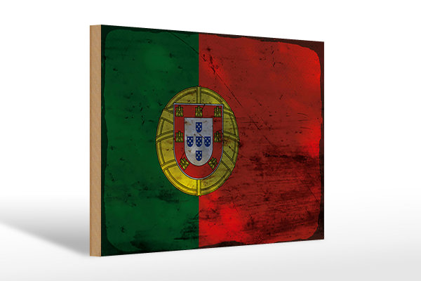 Holzschild Flagge Portugal 30x20cm Flag of Portugal Rost