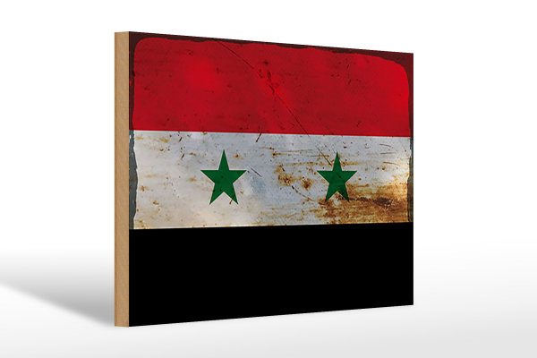 Holzschild Flagge Syrien 30x20cm Flag of Syria Rost