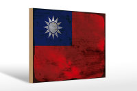Holzschild Flagge China 30x20cm Flag of Taiwan Rost