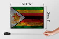 Holzschild Flagge Simbabwe 30x20cm Flag of Zimbabwe Rost