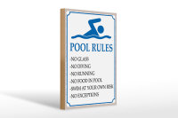 Holzschild Spruch 20x30cm Pool Rules No glass no diving