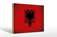 Holzschild Flagge Albanien 30x20cm Flag Albania Vintage