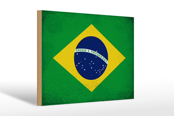 Holzschild Flagge Brasilien 30x20cm Flag of Brazil Vintage