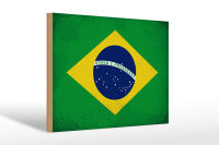 Holzschild Flagge Brasilien 30x20cm Flag of Brazil Vintage