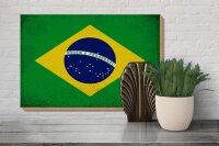 Holzschild Flagge Brasilien 30x20cm Flag of Brazil Vintage