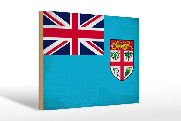 Holzschild Flagge Fidschi 30x20cm Flag of Fiji Vintage
