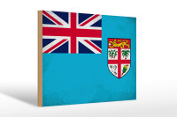 Holzschild Flagge Fidschi 30x20cm Flag of Fiji Vintage